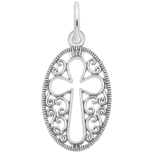 3677 Filigree Oval Cross Charm