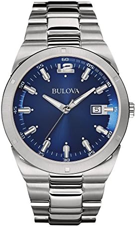 96B220 Bulova Mens Silvertone Blue Face