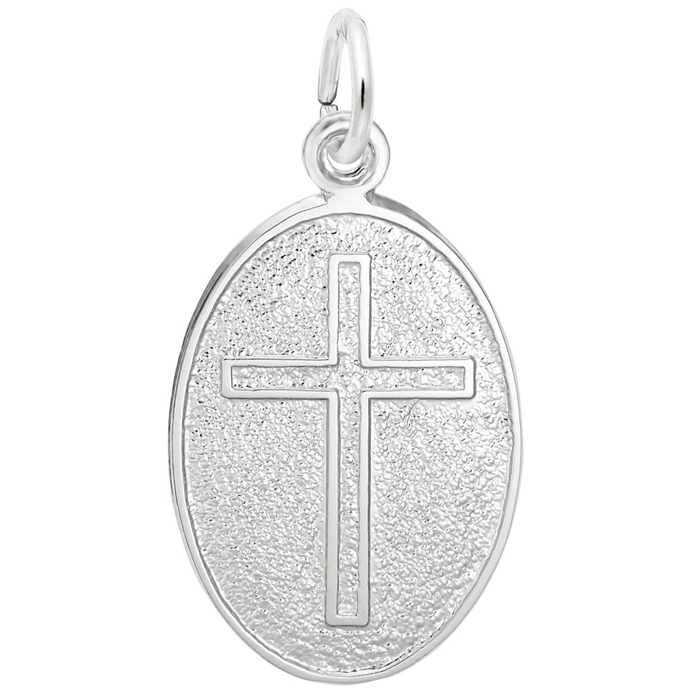 6599-925 Cross Oval Disc Rhodium Plated