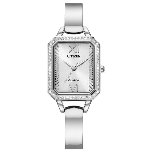 Citizen Eco-Drive Ladies Square Silver Crystals