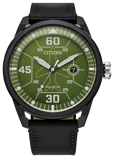 AW1735-03X-Citizen Green and Black leather Avion Eco-Drive watch