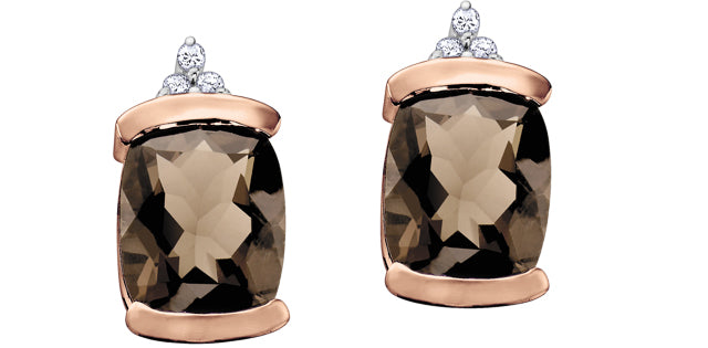 EE2176RW-10 10k Smokey Quartz + Diamond Earrings