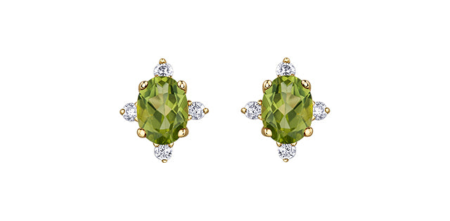 10Ky Peridot Studs .04ct Dia
