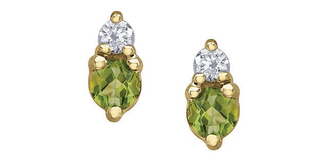 EE4612/8-10 10Ky Peridot Studs .01ct Dia
