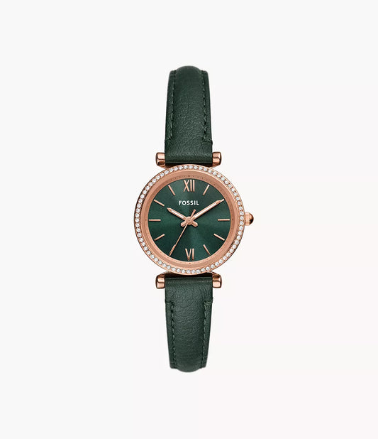 ES5370 Ladies Fossil Carlie Three-Hand Green LiteHide™ Leather Watch