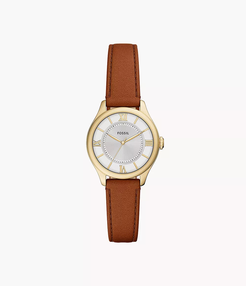 Gilmore 28 mm Three-Hand Brown Leather Watch