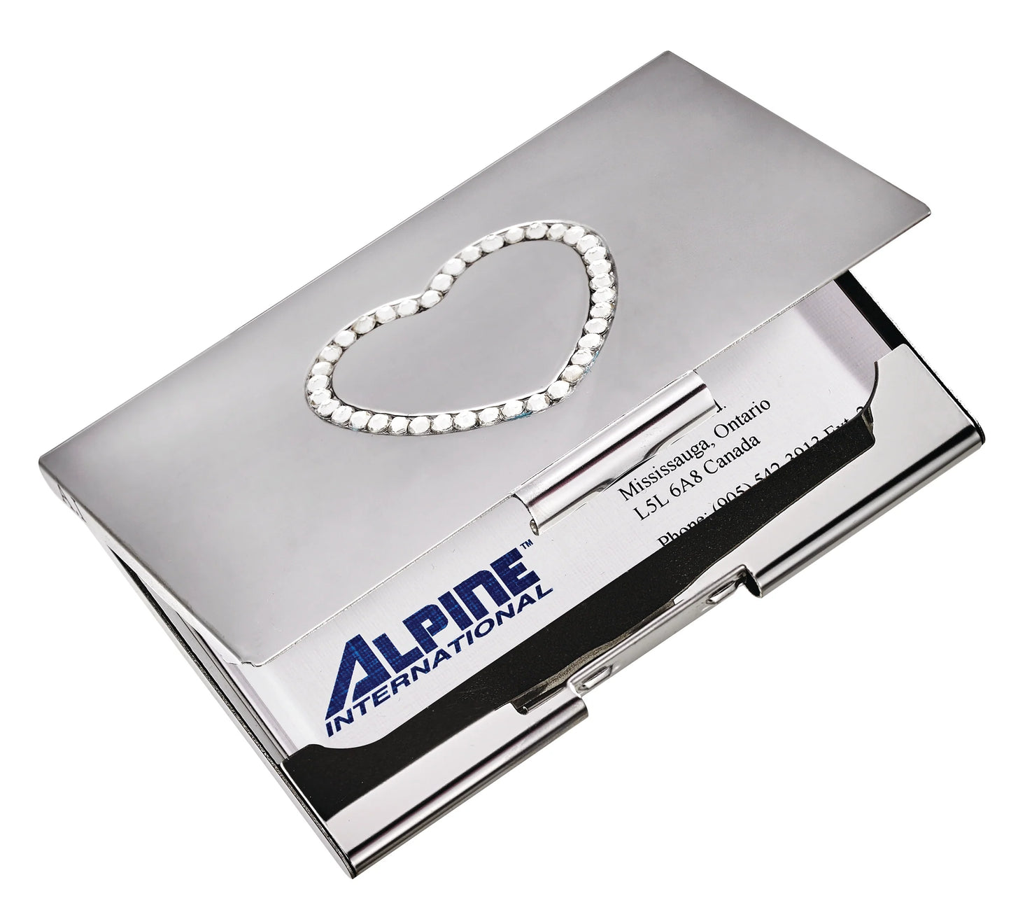 H708-Silver tone business card holder with heart design