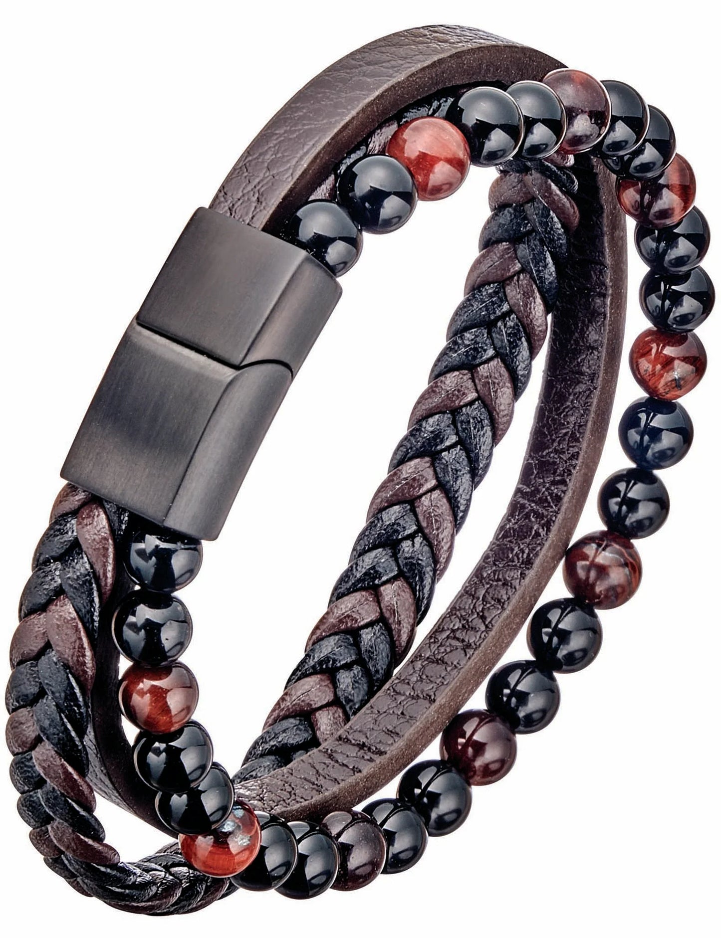 LB716-8 Leather & Bead Bracelet Magnetic Clasp