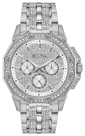 96C134-Bulova Silver and Crystal watch
