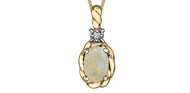 DX754YOP 10ky Opal + Diamond Rope Pendant .01ct