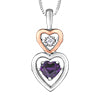 P4115C-SR Silver + 10k RG Amethyst and Diamond Double Heart Pulse Necklace
