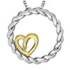 P4866C-SY Silver + 10k YG Small Heart within a Rope Circle