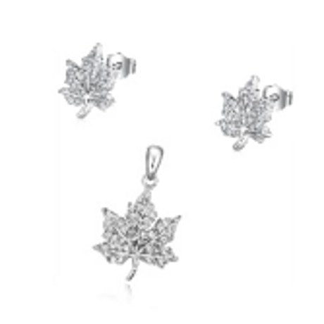 LE2364/LP2364- 925 Cubic Maple Leaf earring/necklace set