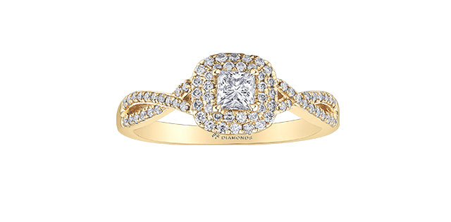 10KY Double Halo Princess Canadian Diamond Ring .50ctw AM514Y50