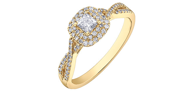 10KY Double Halo Princess Canadian Diamond Ring .50ctw AM514Y50