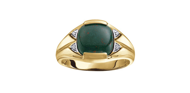 DD2485 10KY Bloodstone + Diamond Mens Ring .028ctw