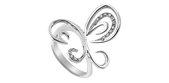 CH509-SS Silver Diamond Butterfly Ring .053ctw