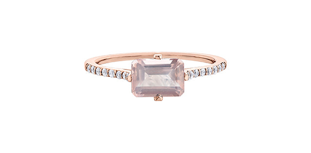 DD7463 10k RG Rose Quartz + Diamond Ring .112ctw