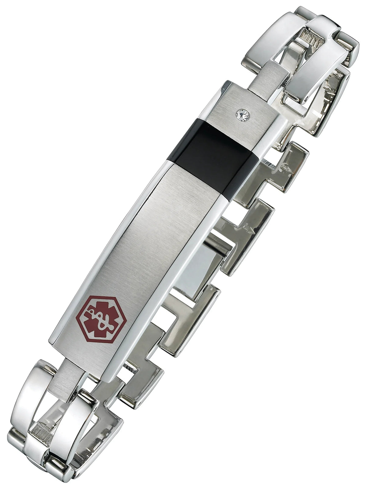 SB801MED Steel and Black Onyx Bracelet with Cubic