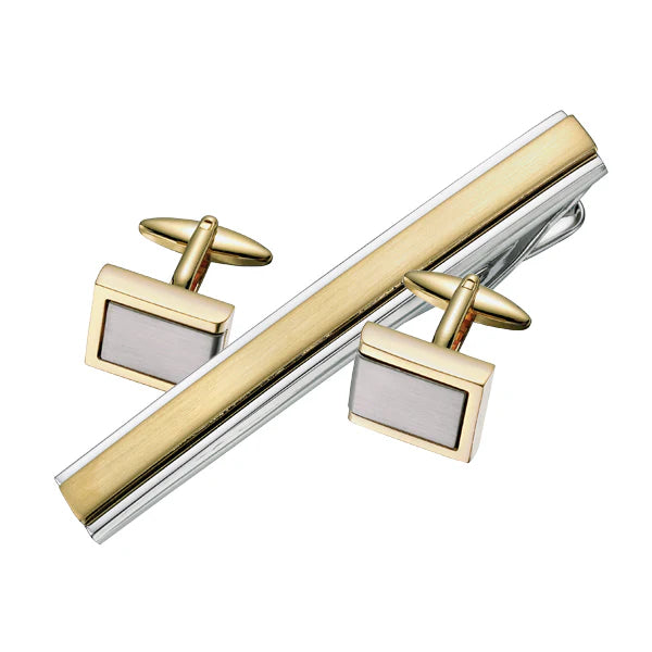 Two Tone Tie Bar and Cuff Set