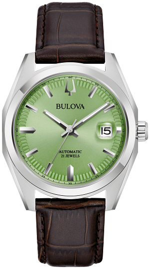 96B427-Bulova Green and Brown leather automatic watch