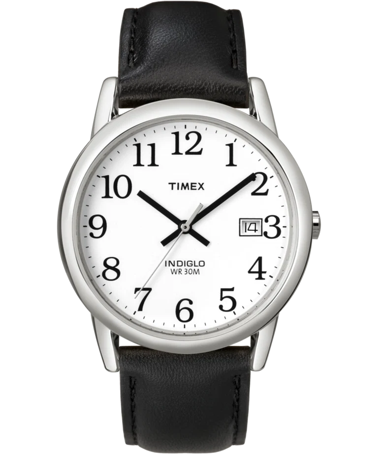 T2H2819J Silver Tone with Black Leather Band Timex
