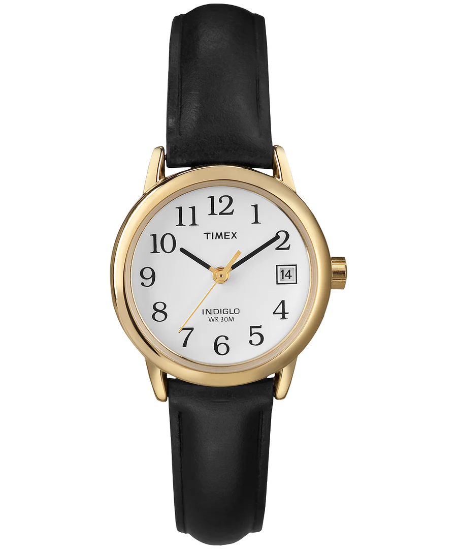 T2H341GP Timex Ladies Gold Tone Indiglo With Black Leather Strap