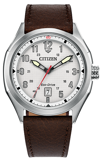 AW1890-19B-Citizen Silver and Brown leather Eco-Drive watch
