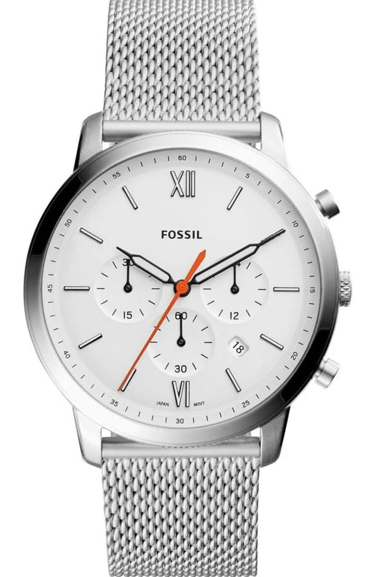 FS5382 Fossil Neutra Chronograph White Dial Silver Mesh Bracelet Watch for Men