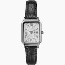 TW2Y00800JI-Silver and black leather band square Timex