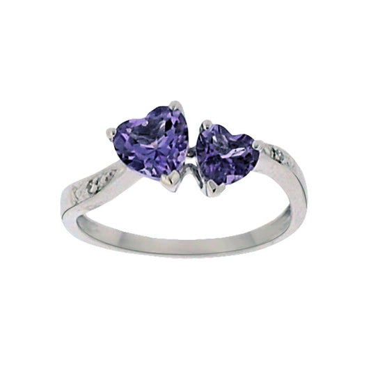 10KW Amethyst Heart Ring .01ct