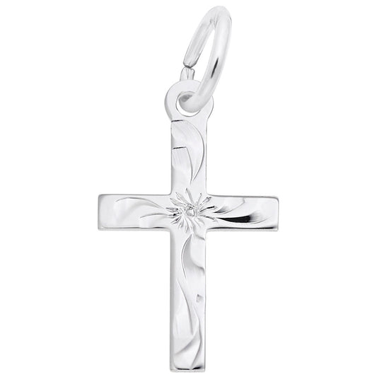 4902-925 with Rhodium Plating Small Engraved Cross