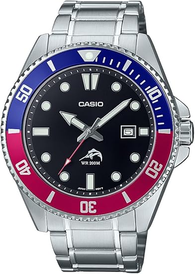 MDV-106DD-1A2VCF Casio Blue and red dial silver band