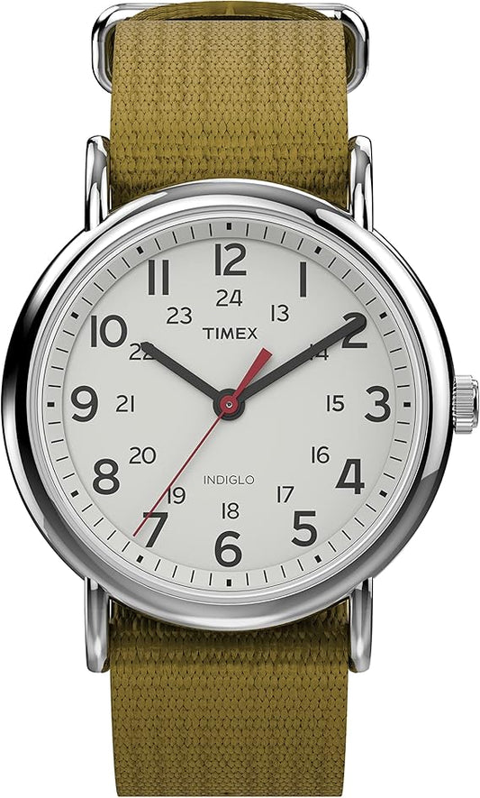 T2N651GP- Silver Timex with Green fabric band