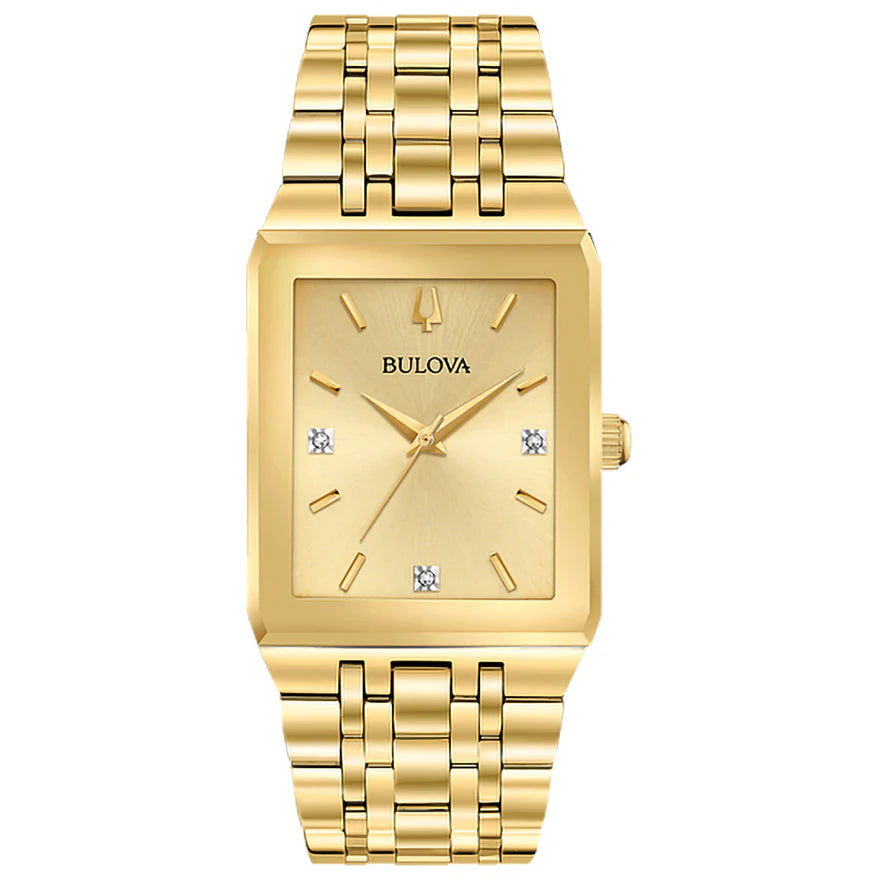 97D120 Bulova Mens Goldtone Square Diamond