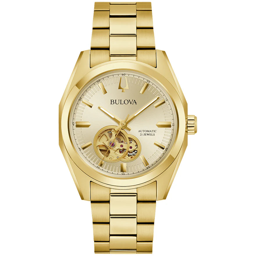 97A182 Gold Tone Bulova Skeleton Automatic