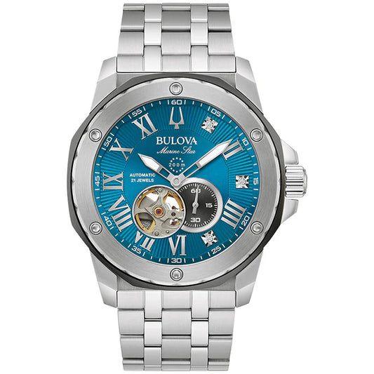Bulova Marine Star Marc Anthony Collection Blue Dial Open Heart Automatic with Diamonds