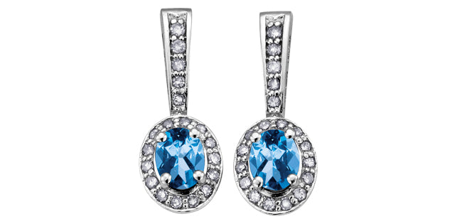 E1891W12-10 10KW Blue Topaz + Diamond Earrings .21ctw