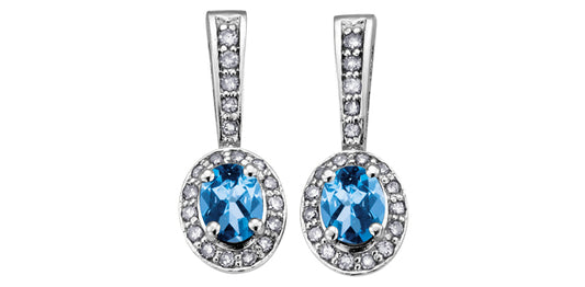 E1891W12-10 10KW Blue Topaz + Diamond Earrings .21ctw