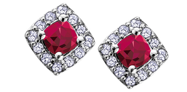 E2351/7-10 10K WG Ruby + Diamond Earrings .12ctw