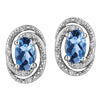 E3064-SS 925 Silver Blue Topaz +Diamond Studs 0.036ctw