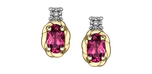 E3854YG/6-10 10KY Pink Topaz + Diamond Earrings .015ctw