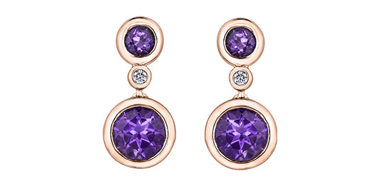 DX796RWAM 10KR Amethyst + Diamond Dangle Earrings .02ct