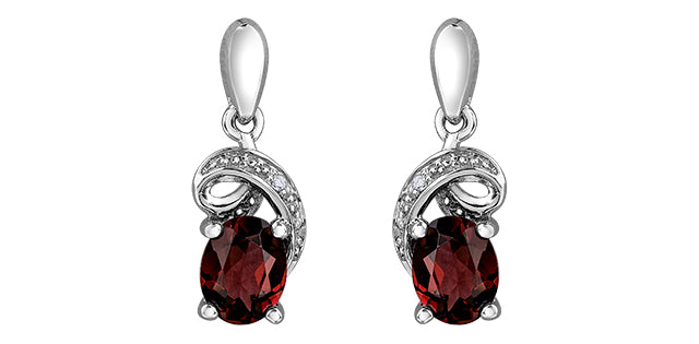 E4122W-10 10KW Rhodo;ie Garnet + Diamond Earrings