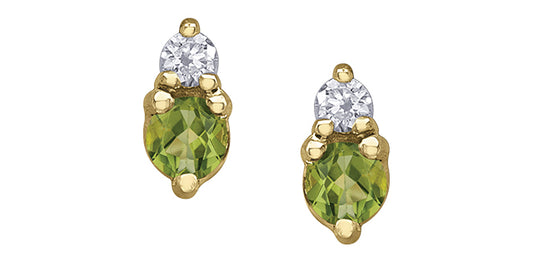 EE4612/8-10 10Ky Peridot Studs .01ct Dia