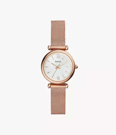 ES4433 Ladies Fossil Carlie Mini Three Hand Rose Gold MOP Dial