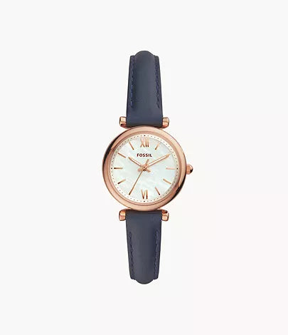 Carlie Mini Three-Hand Navy Leather Watch