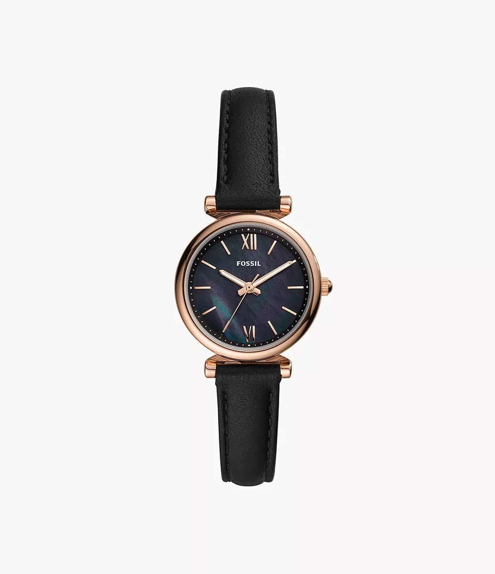 Carlie Mini 28mm Three-Hand Black Leather Watch