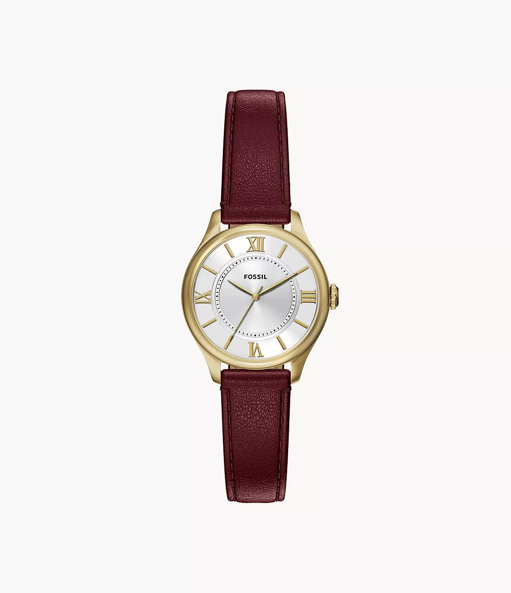 Gilmore 28 mm Three-Hand Red Leather Watch