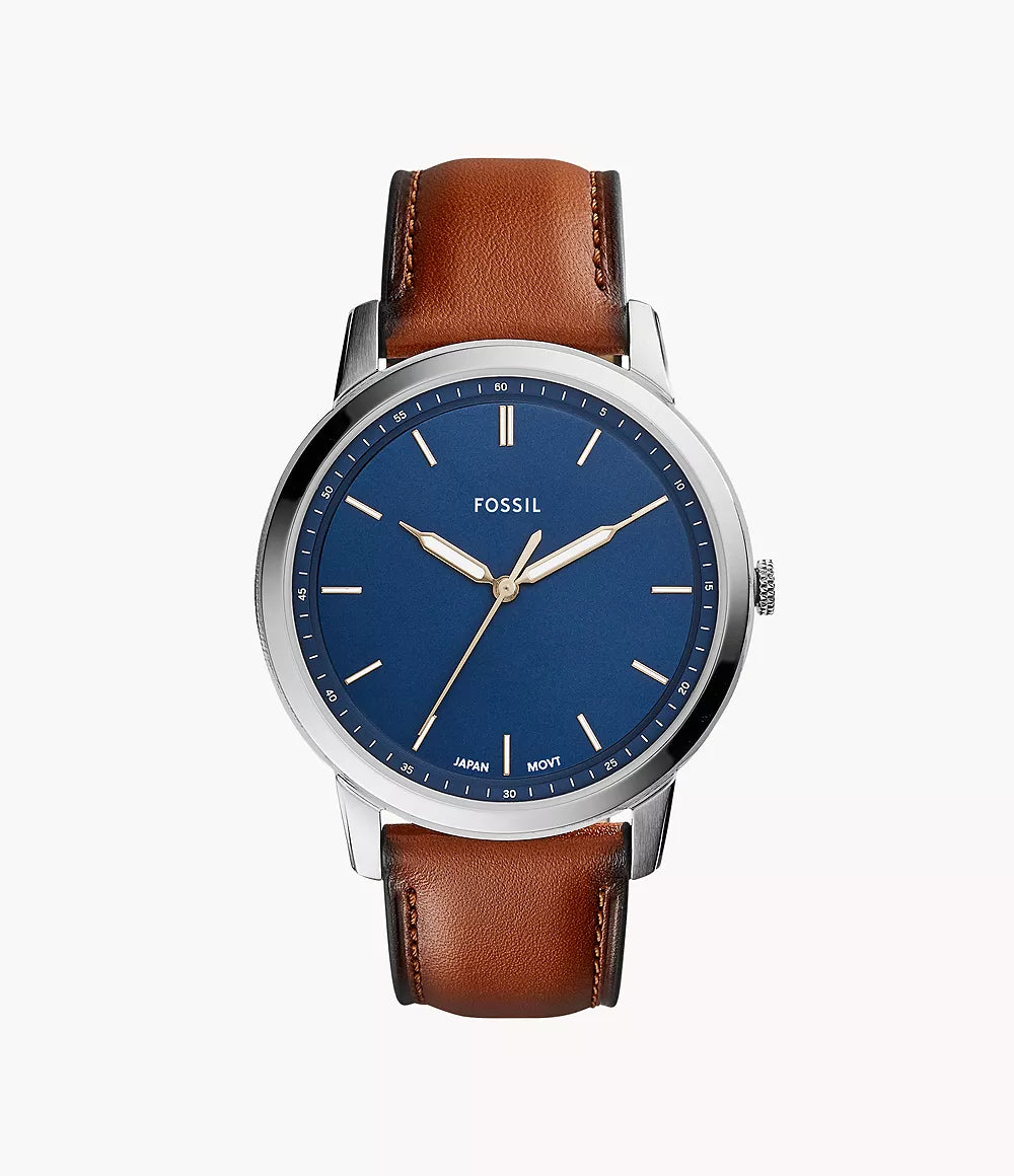 Minimalist 44 mm Three-Hand Light Brown Leather Watch